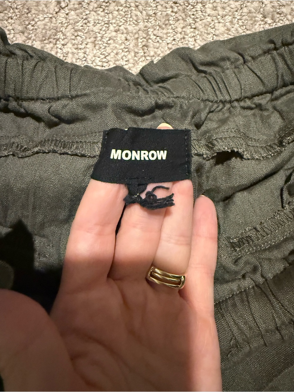 Monrow Olive Drawstring Linen Shorts with Cream Rope - Picture 2 of 4